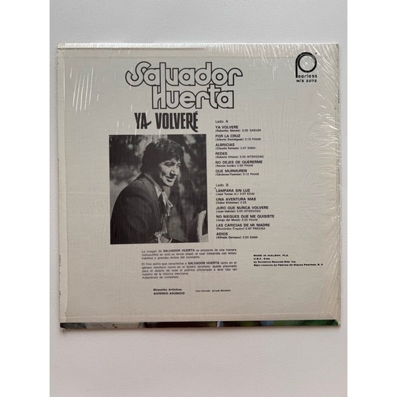 Salvador Huerta Ya Volvere 1978 LP Shrink Wrap Peerless Records 2072 EX - Picture 2 of 7